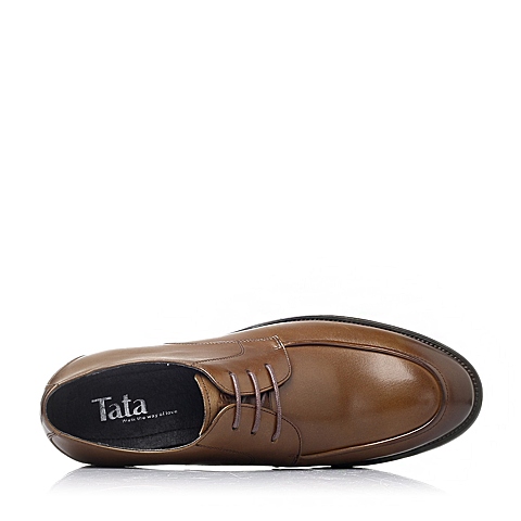 Tata/他她春季棕色时尚商务舒适牛皮革男单鞋DH109AM6