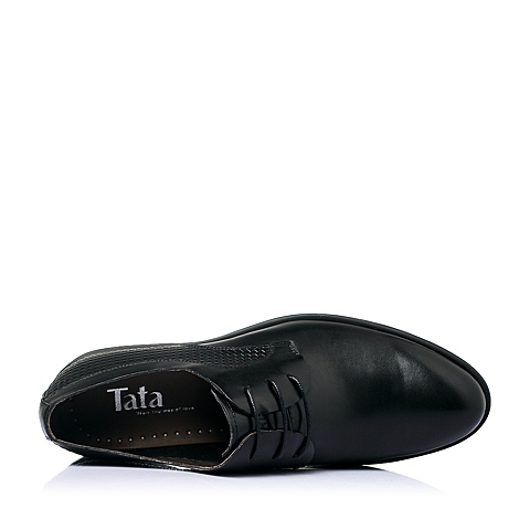 Tata/他她春季黑色时尚商务休闲牛皮革男单鞋F2138AM6