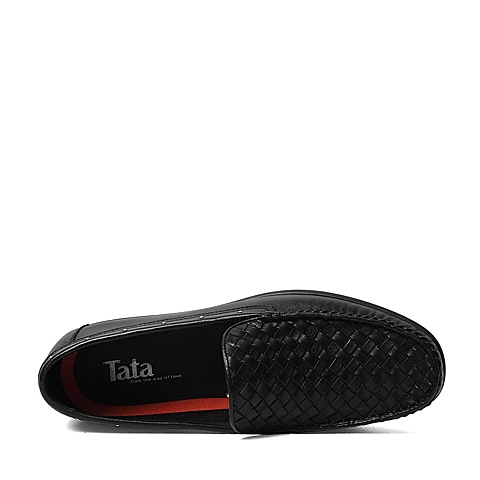 Tata/他她春季专柜同款黑色牛皮革/编织牛皮革男休闲鞋U1597AM6 专柜1