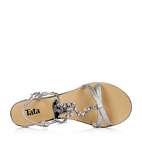 Tata/他她夏季专柜同款银色亮片布女凉鞋2PL03BL6
