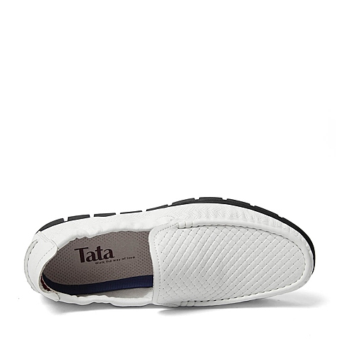 Tata/他她夏季白色压纹牛皮男单鞋U2591BM6