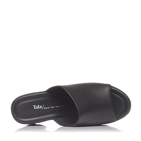 Tata/他她夏季专柜同款黑色小牛皮女凉鞋2W108BT6