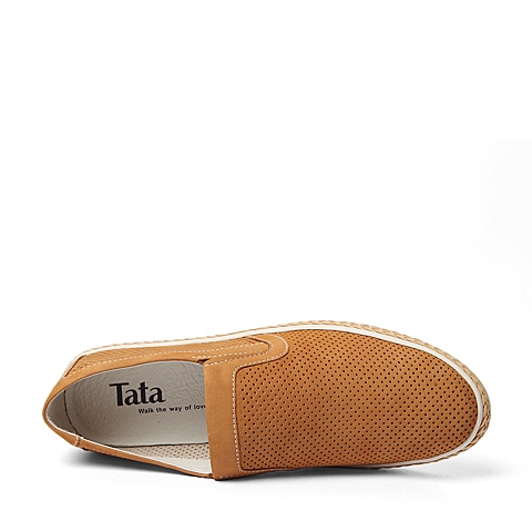 Tata/他她夏季专柜同款棕黄磨砂牛皮时尚休闲男单鞋F6631BM6
