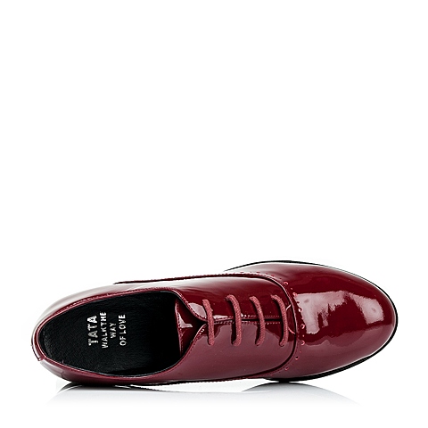 Tata/他她秋季专柜同款暗红色牛皮英伦风女单鞋2I2B6CM6