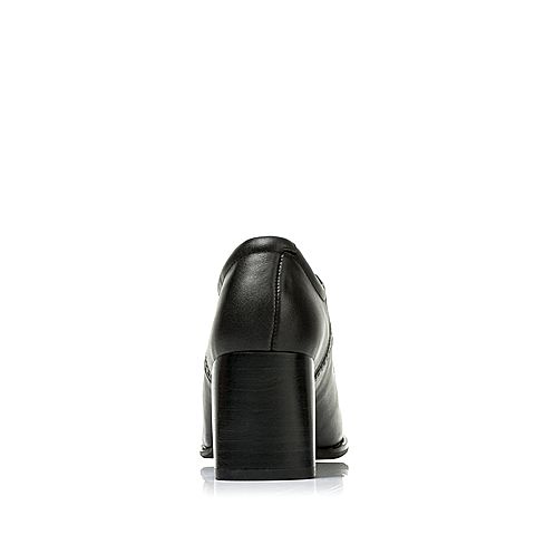 Tata/他她秋季黑色时尚雕花系带粗跟女皮鞋FE124CM6