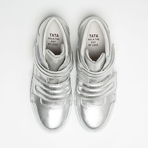 Tata/他她冬季专柜同款银白色裂面牛剖层女休闲靴FG643DD6