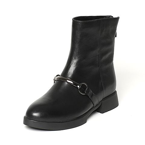 Tata/他她冬季专柜同款黑色小牛皮女休闲靴FE360DZ6