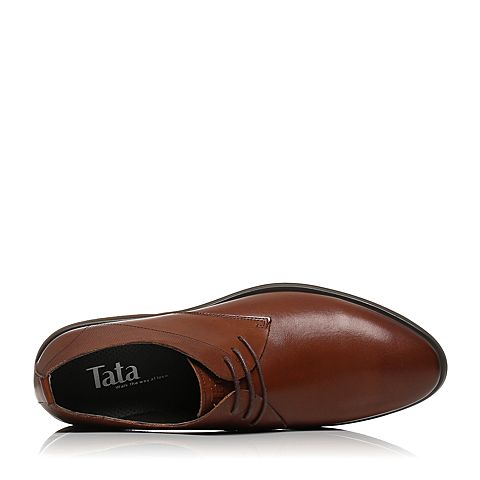 Tata/他她夏专柜同款棕色牛皮压花绑带方跟商务男皮鞋U2590BM6