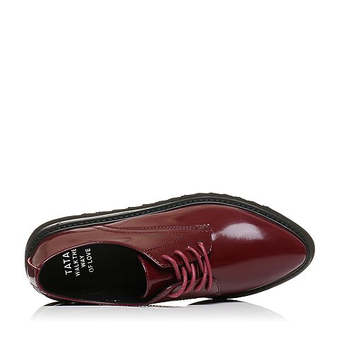 Tata/他她秋红色牛皮系带时尚休闲坡跟女皮鞋U3065CM6
