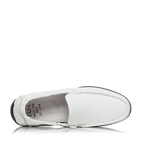 Tata/他她夏季专柜同款白色牛皮简约平跟懒人鞋男休闲鞋T2526BM7