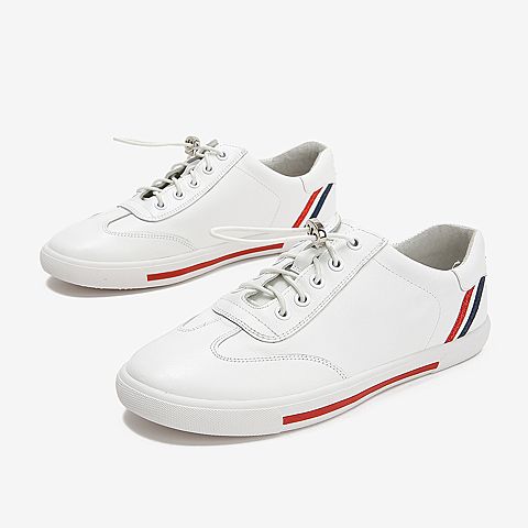 Tata/他她2018秋专柜同款白色拼接条纹小白鞋运动女休闲鞋FOF23CM8