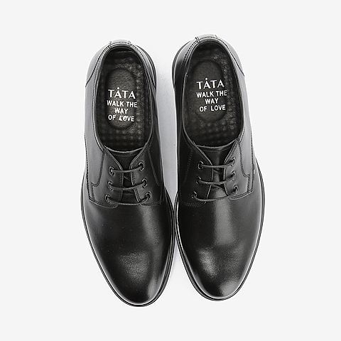 Tata/他她2018秋专柜同款黑色牛皮革绑带方跟休闲男单鞋26A21CM8