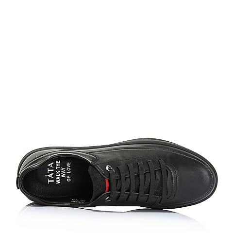 Tata/他她2018秋专柜同款黑色牛皮革绑带潮款板鞋平底男休闲鞋S3503CM8