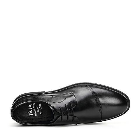 Tata/他她2018秋专柜同款黑色牛皮革绑带商务鞋德比鞋方跟男单鞋S3519CM8