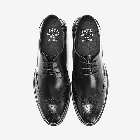Tata/他她2018秋黑色牛皮革英伦雕花布洛克鞋绑带男单鞋S3C26CM8