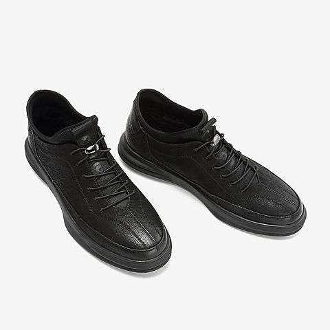 Tata/他她2018冬专柜同款黑色拼接运动休闲板鞋男单鞋AWM01DM8