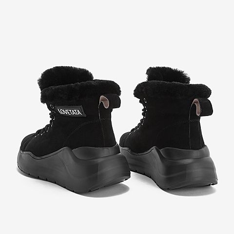 Tata/他她2018冬专柜同款黑色羊皮革马丁靴休闲坡跟女短靴EDF01DD8