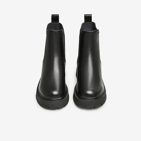 Tata/他她2023冬商场同款圆头牛皮百搭厚底切尔西靴新WAQA4DD3