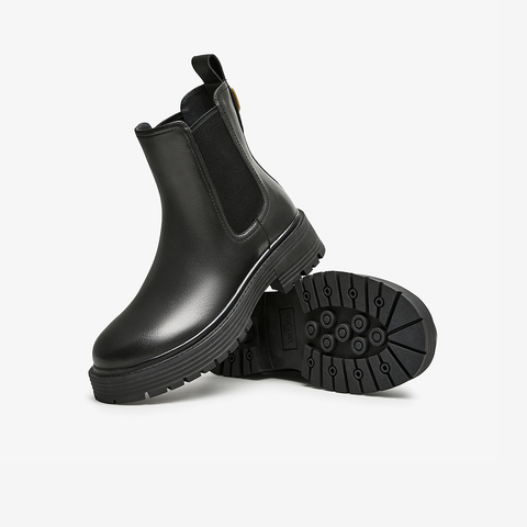 Tata/他她2023冬商场同款圆头牛皮百搭厚底切尔西靴新WAQA4DD3