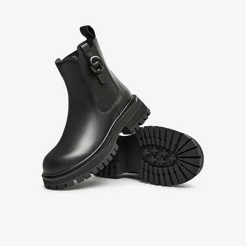 Tata/他她2023冬商场同款时尚拼接牛皮切尔西靴女鞋新WVU06DD3