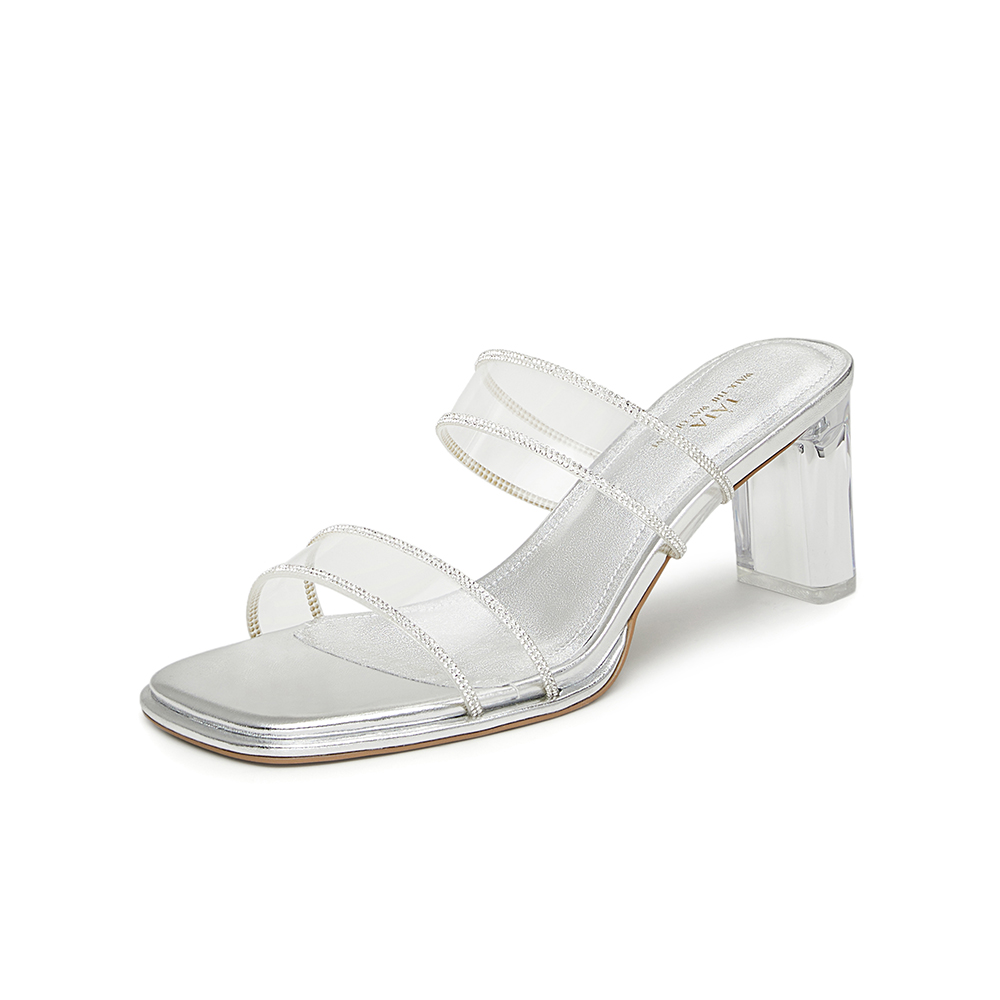 Tata/他她2024夏商场同款简约百搭女粗跟一字拖鞋新款XEK01BT4