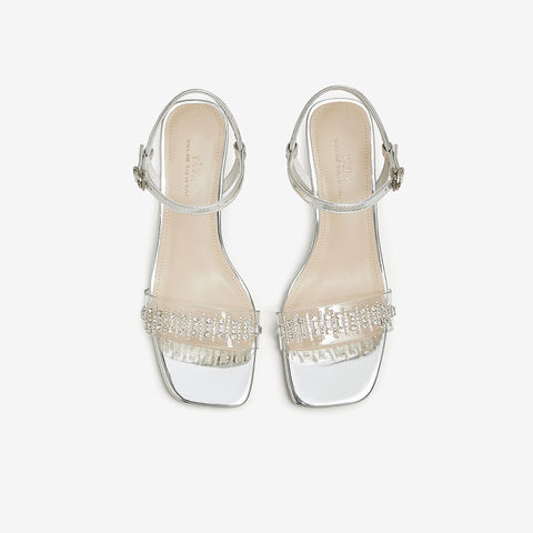 Tata/他她2024夏商场同款百搭简约一字带凉鞋女新款UFL01BL4