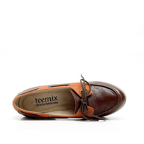 Teenmix/天美意秋季古著感厚底粗跟鞋棕红色6DS24CM2
