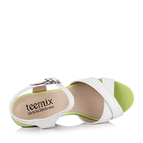 TEENMIX/天美意夏季专柜同款白色绵羊皮女皮凉鞋6MC02BL3