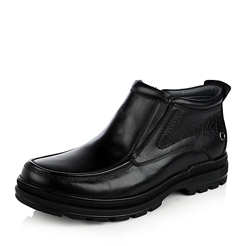 TEENMIX/天美意冬季专柜同款黑色打腊平纹牛皮男皮鞋1FA02DD3