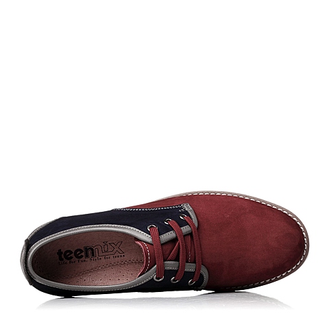 Teenmix/天美意秋季专柜同款红色磨砂牛皮系带男单鞋1LH01CM4