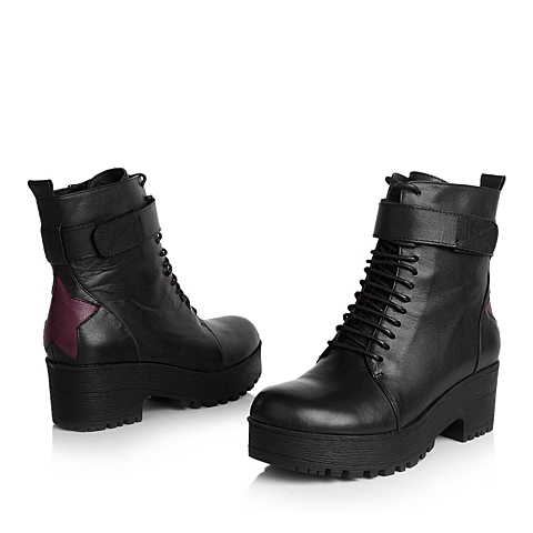 Teenmix/天美意黑色牛皮女靴171-3DD4女靴冬季