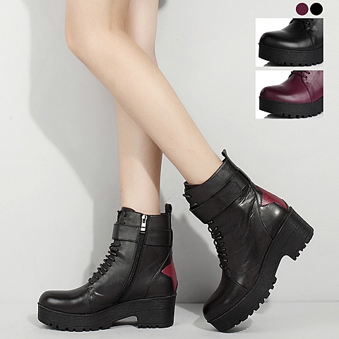 Teenmix/天美意黑色牛皮女靴171-3DD4女靴冬季