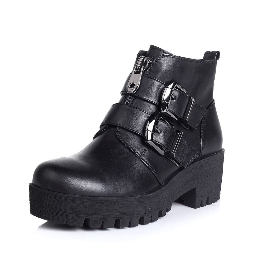 TEENMIX/天美意冬季专柜同款黑色打蜡牛女低靴6WA41DD4