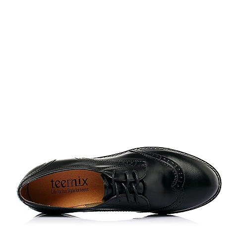 Teenmix/天美意春季专柜同款黑色打蜡牛皮通勤时尚女单鞋6RY28AM5