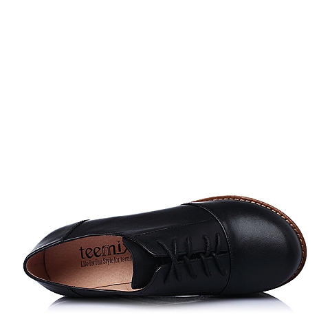 Teenmix/天美意春季专柜同款黑色牛皮革女单鞋6XV23AM5