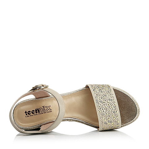 Teenmix/天美意夏季金色布纹羊皮（马安带）女凉鞋168-2BL5
