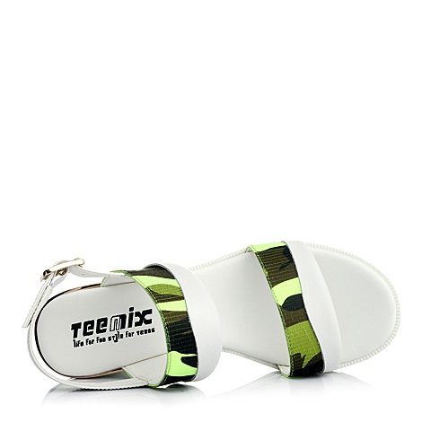 Teenmix/天美意夏季白色牛皮拼接女凉鞋6ZG02BL5