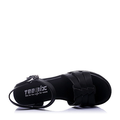 Teenmix/天美意夏季专柜同款黑色牛皮女凉鞋6ZG03BL5
