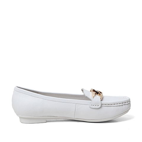 Teenmix/天美意春季专柜同款白色牛皮女单鞋乐福鞋AJ791AQ5  专柜1