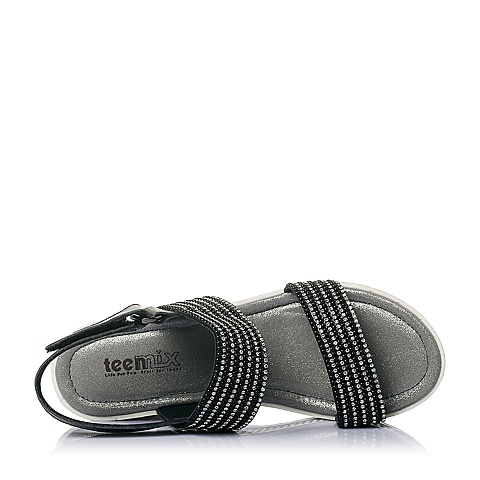 Teenmix/天美意夏季专柜同款灰色牛皮/织物女凉鞋AK49DBL5
