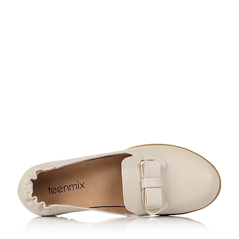 Teenmix/天美意秋季专柜同款米白牛皮革女单鞋6ZS23CM5