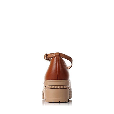 Teenmix/天美意秋季专柜同款棕色擦色软牛皮女单鞋6SR02CQ5