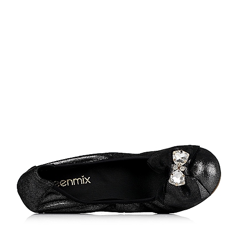 Teenmix/天美意秋季专柜同款银黑色羊皮女单鞋6SH14CQ5