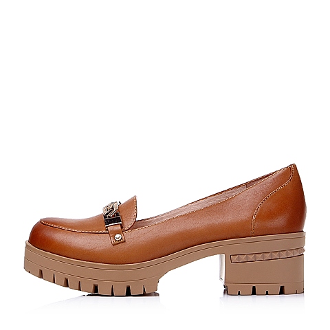 Teenmix/天美意秋季专柜同款棕色简约牛皮女单鞋6SR01CQ5