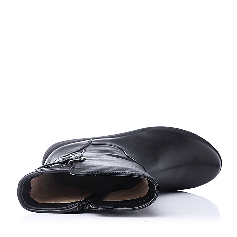 Teenmix/天美意专柜同款冬季黑色软牛皮女中靴L6US6DZ4（皮里）