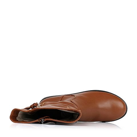 Teenmix/天美意冬季专柜同款啡色小牛皮女靴(皮里)6US66DZ5