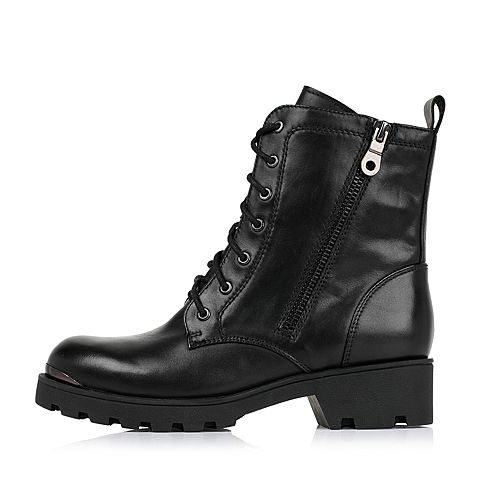 Teenmix/天美意冬季专柜同款黑色打蜡牛皮女靴（皮里）6WM67DZ5