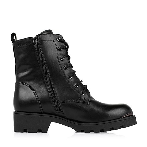 Teenmix/天美意冬季专柜同款黑色打蜡牛皮女靴（皮里）6WM67DZ5