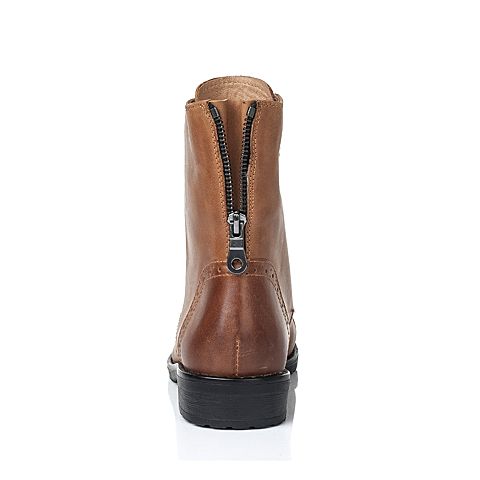 Teenmix/天美意冬季专柜同款棕色打蜡牛皮女靴（皮里）6A560DZ5