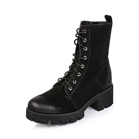 Teenmix/天美意冬季专柜同款黑色磨砂牛皮女靴6D161DZ5